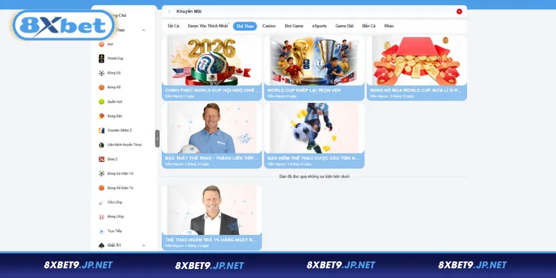 Tổng hợp khuyến mãi thể thao 8XBET dành cho hội viên